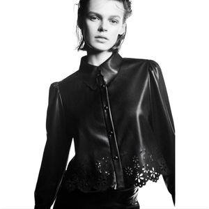 Zara black Faux Leather Eyelet jacket size XS